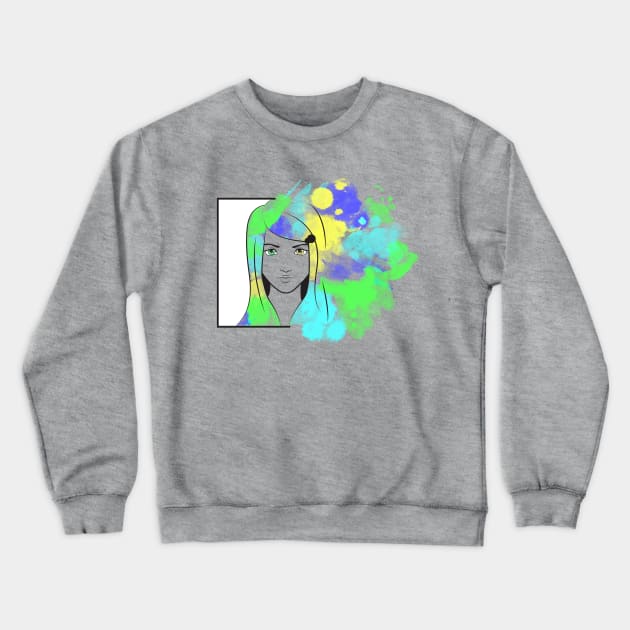 Watercolor Girl Crewneck Sweatshirt by COLeRIC